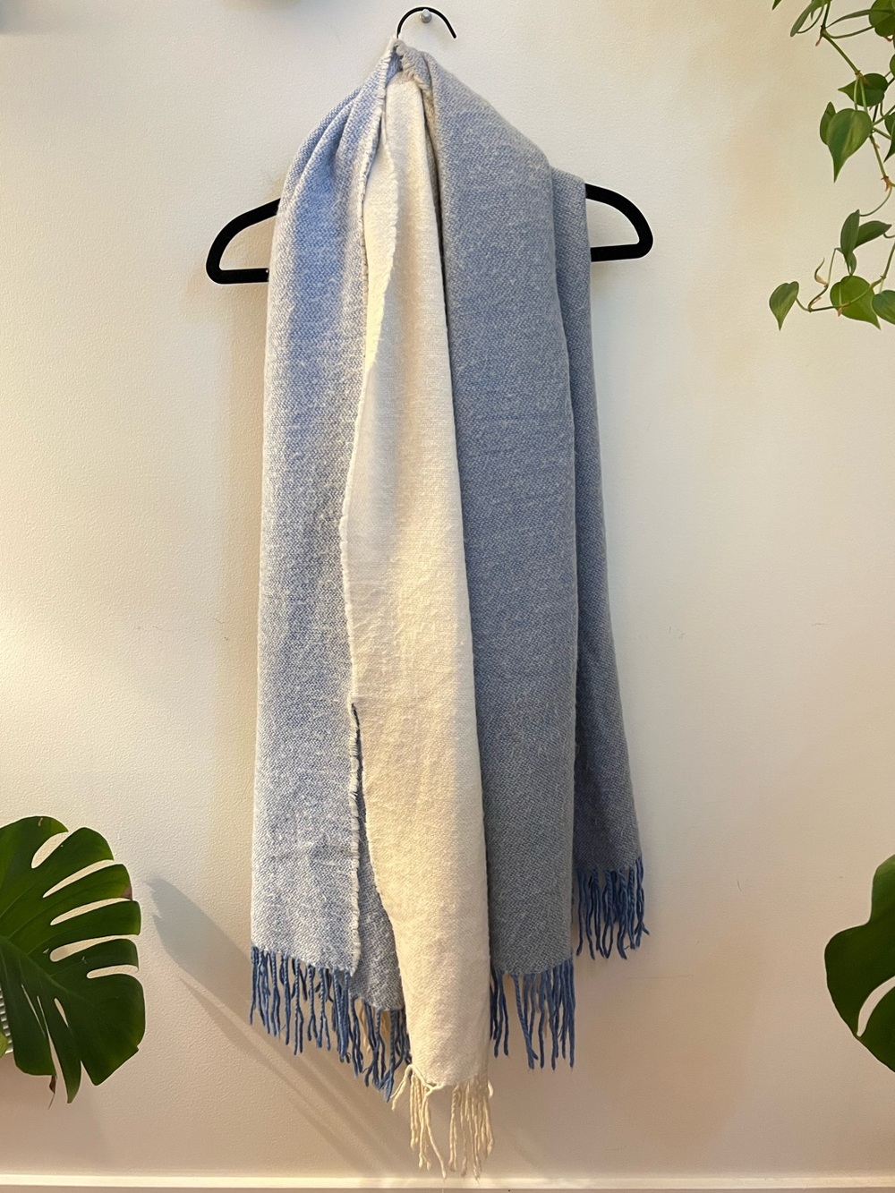 H&M Light Blue and Cream Chunky Scarf with Fringe